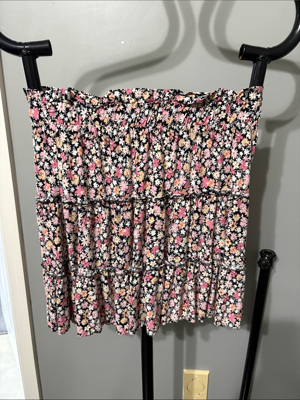 wild fable Black Floral Tiered Smocked Mini Skirt